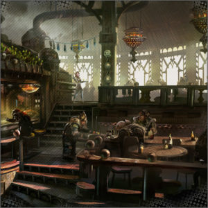 The bar area of the Inn, the Twelve Jackals