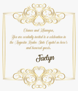 The invitation sent by Faelyn, to Chance and Khamyra